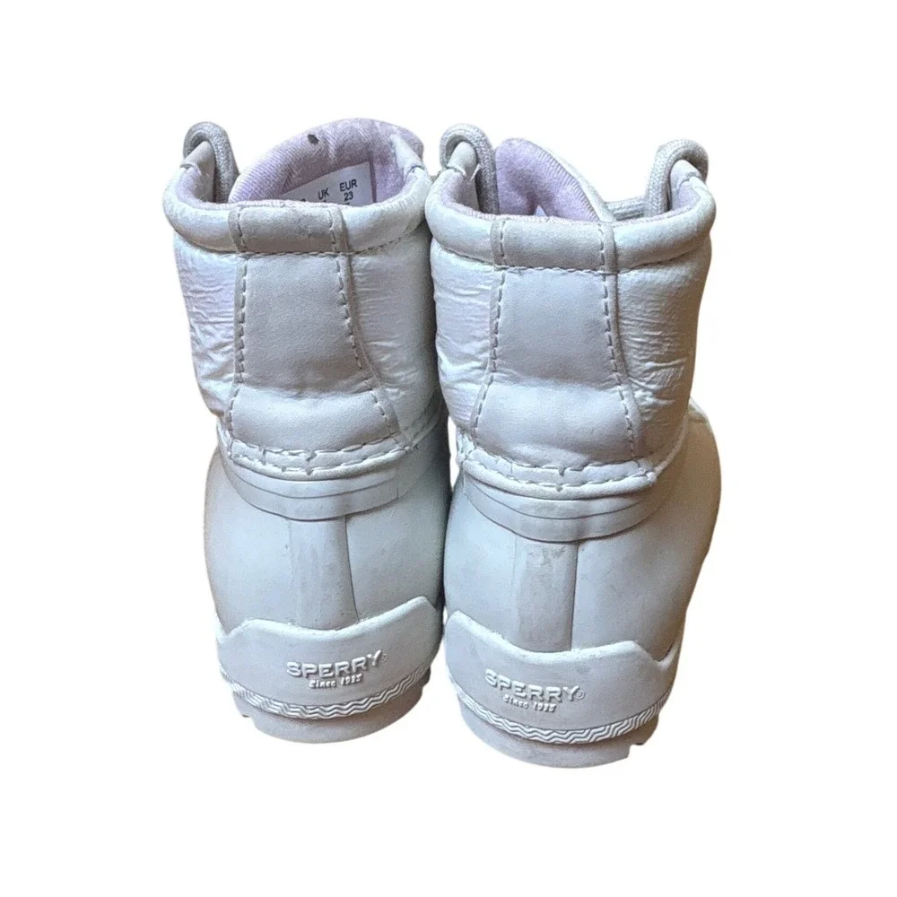 Sperry Saltwater Duck Boots Kids White Shimmer Waterproof Rain Boots SIZE 7M